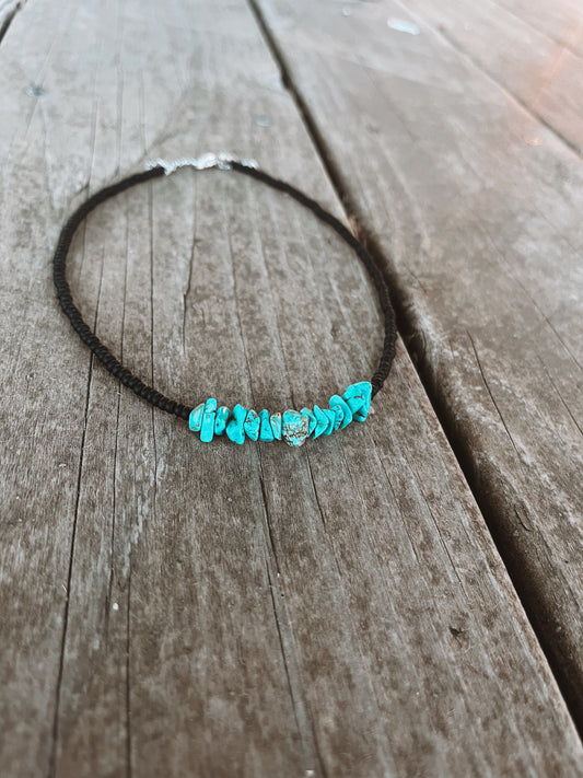 Beaded Black Turquoise chip choker