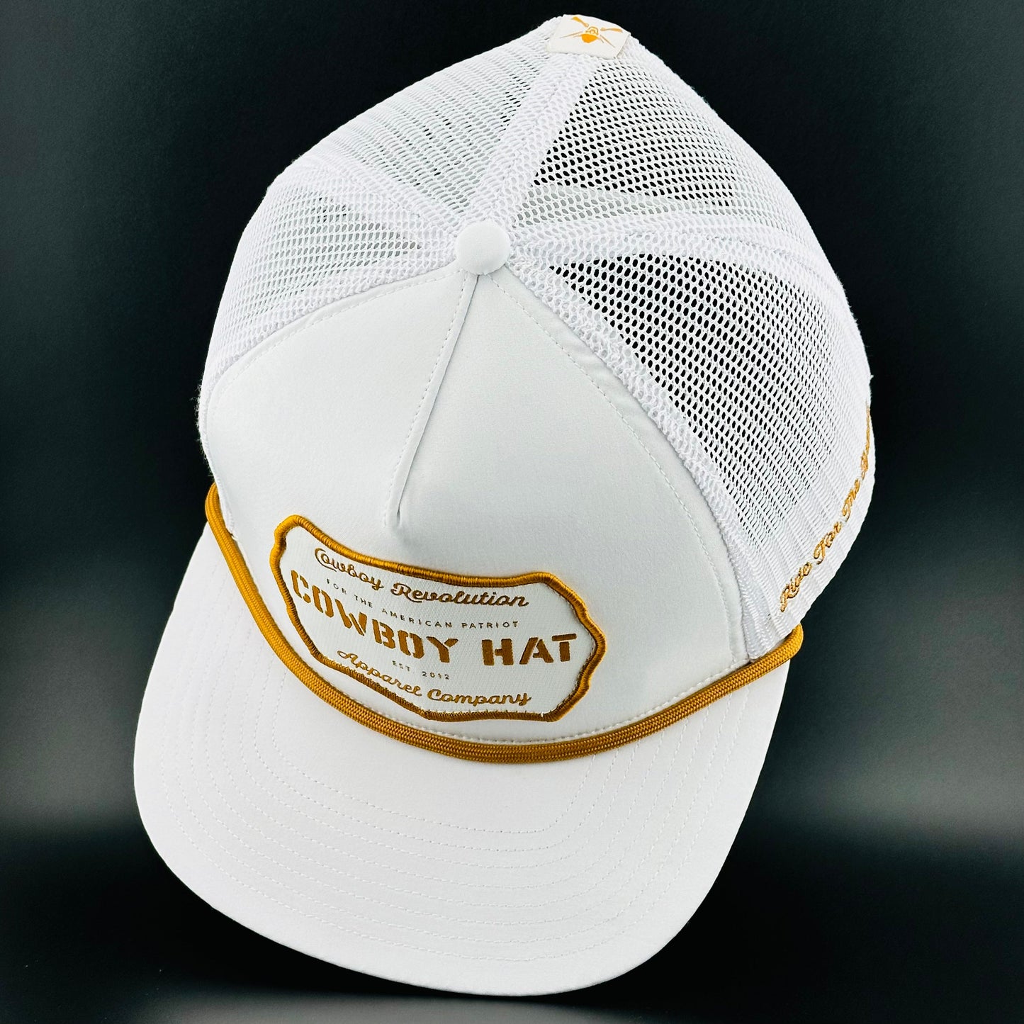 “Cowboy Hat” Patch Rope Trucker Hat - White