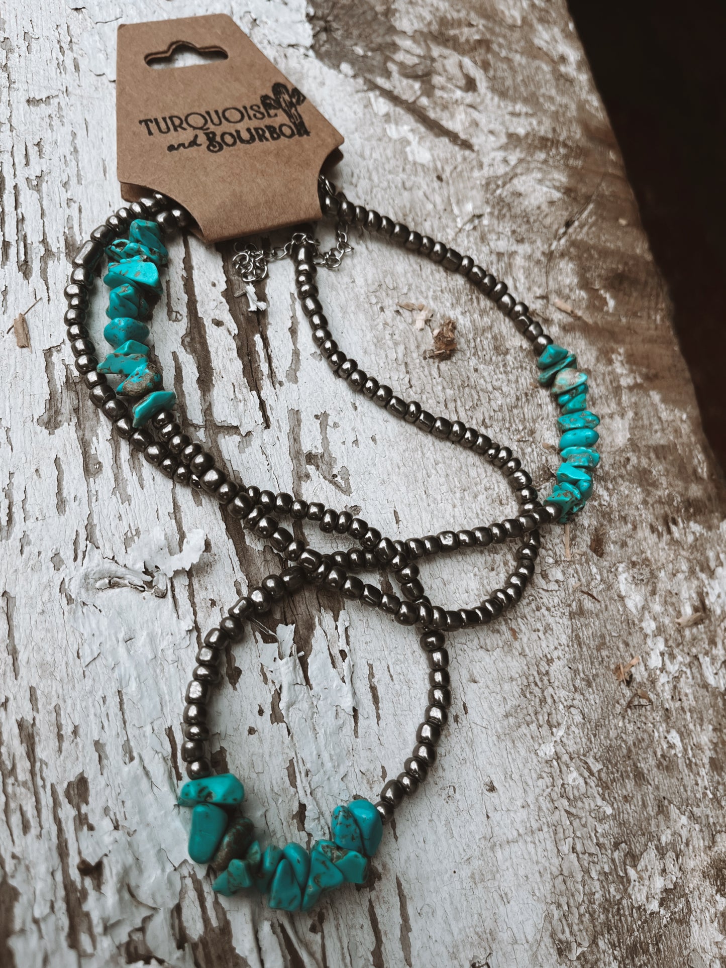 Long Beaded Turquoise Chip Necklace