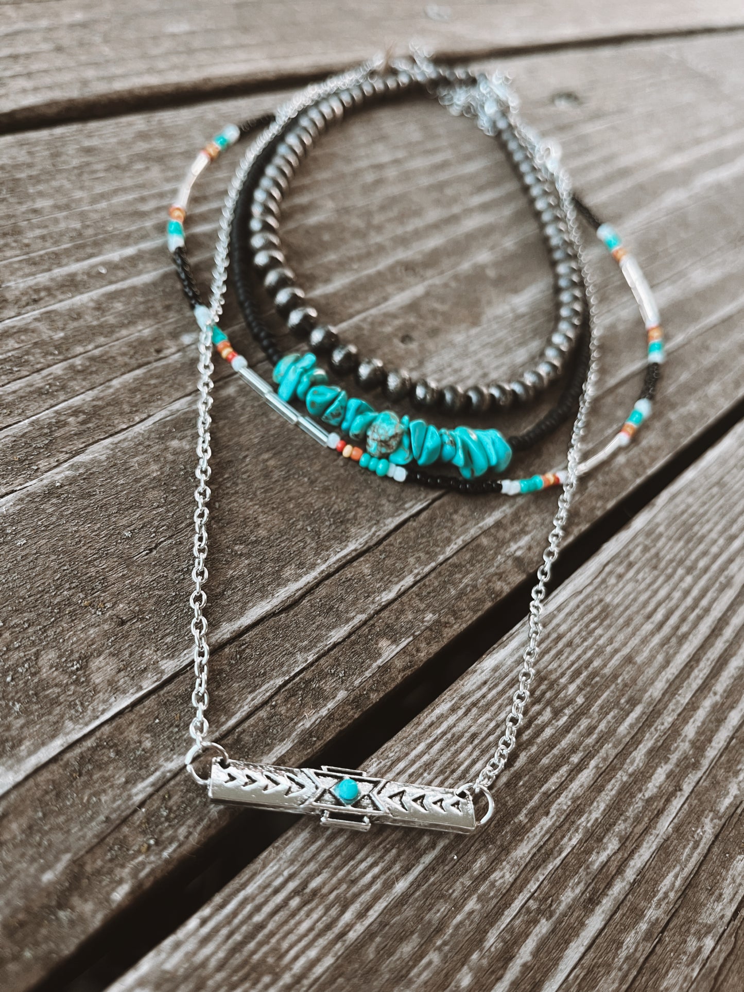 Beaded Black Turquoise chip choker