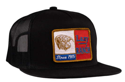 Lazy J Black Trucker Hat Multi color logo'd patch