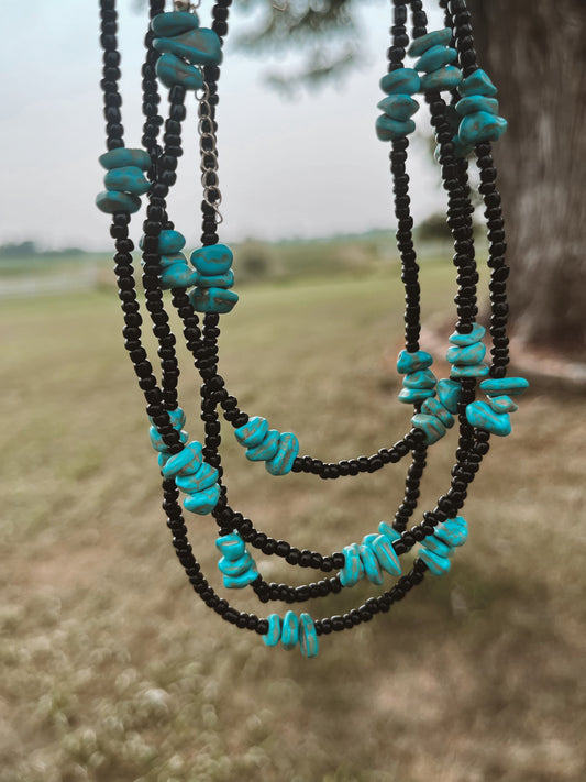 Black & Turquoise Beaded Necklace
