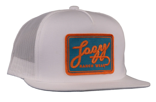 Lazy J White Trucker Hat Orange Patch