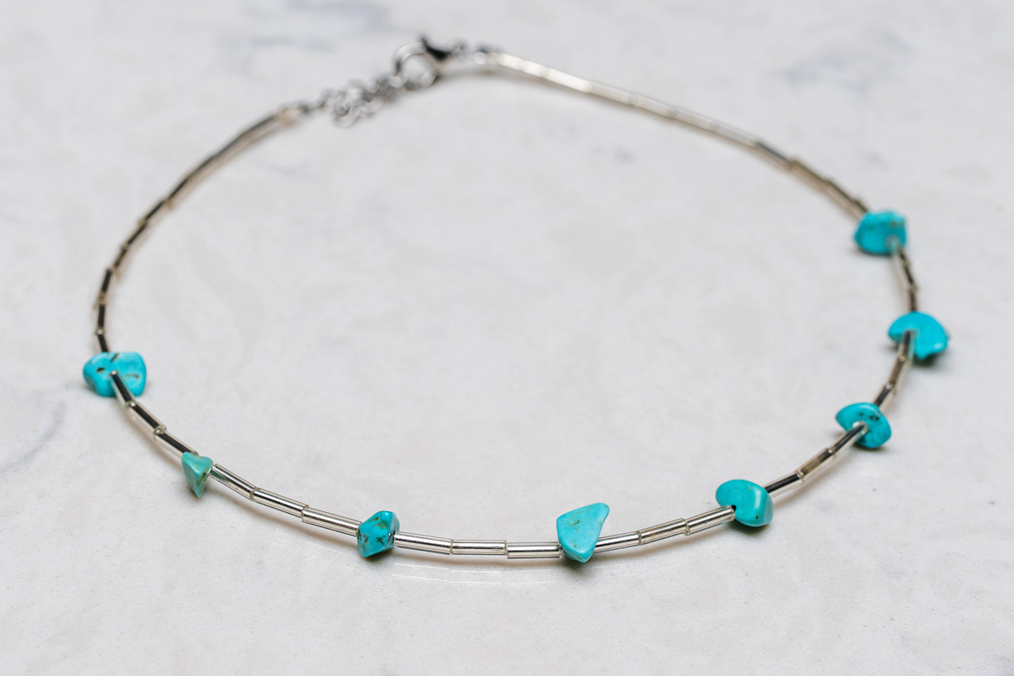 Turquoise Silver Beaded Choker