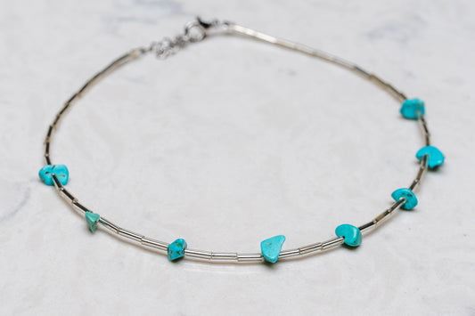 Turquoise Silver Beaded Choker