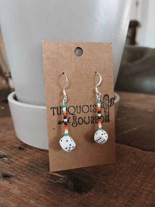 Beaded Drop Dice Earrings