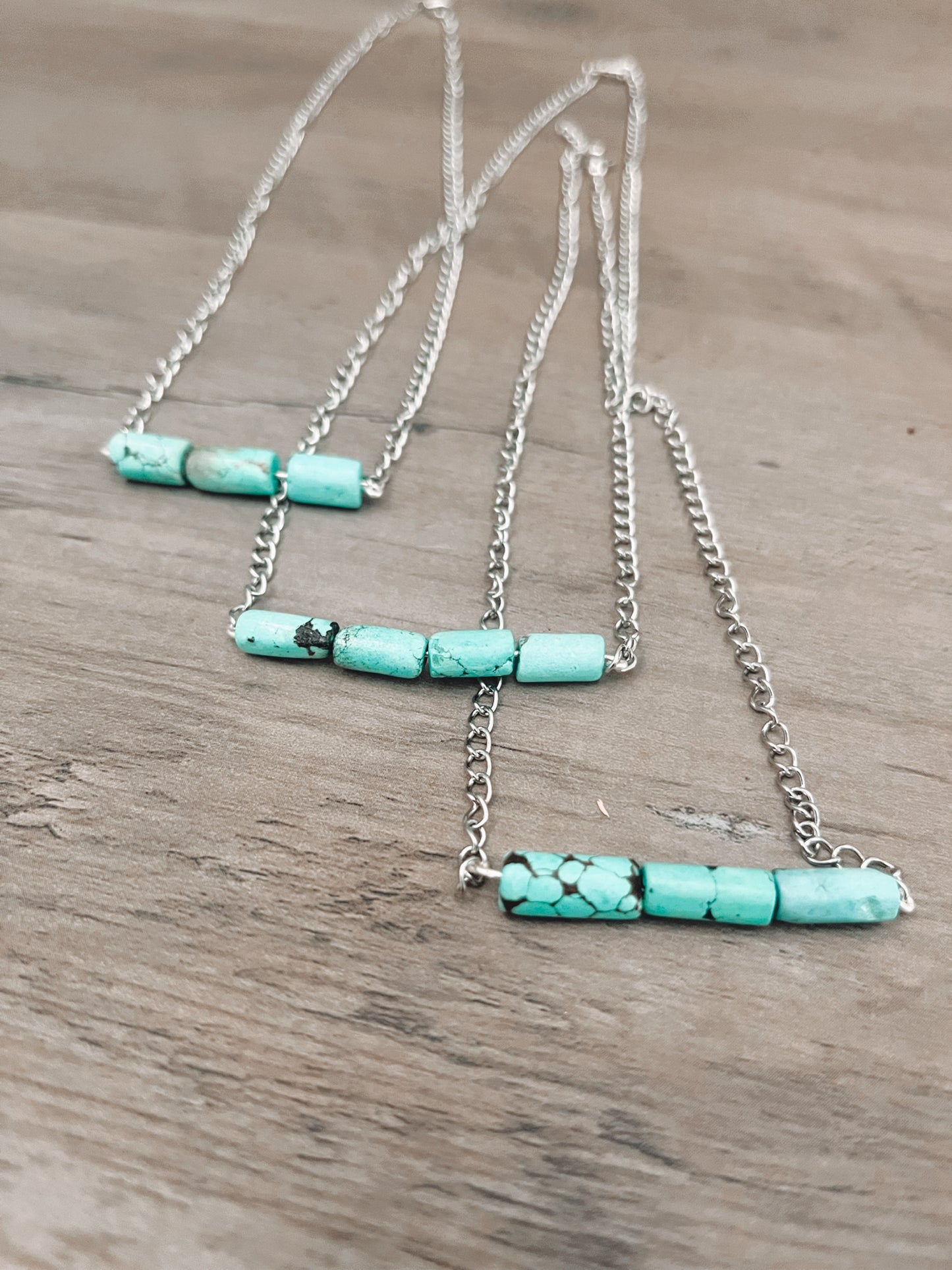 Turquoise tube chain bar necklace