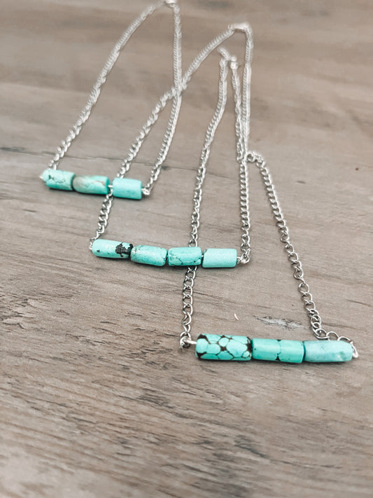 Turquoise tube chain bar necklace