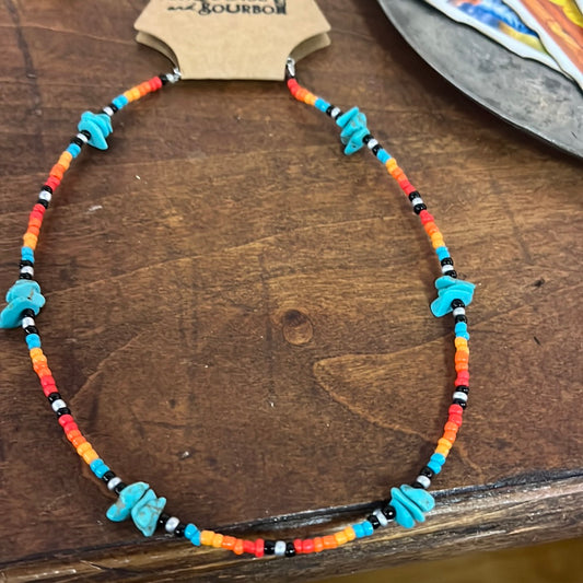 Orange beaded turquoise chip necklace