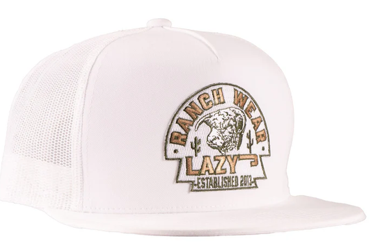 Lazy J White Trucker Hat w/Gold Logo