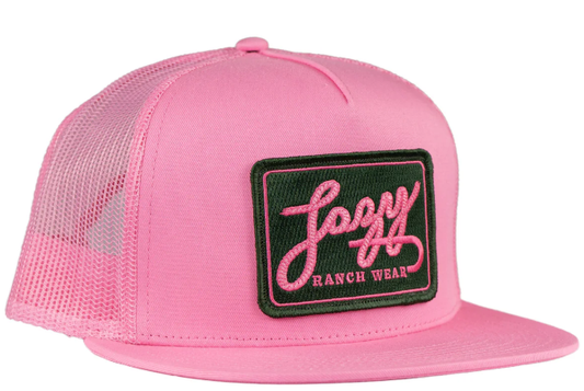 Lazy J Pink Trucker Hat Black Patch