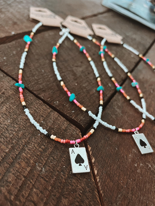 Beaded Wild Card Necklace with Turquoise Chip