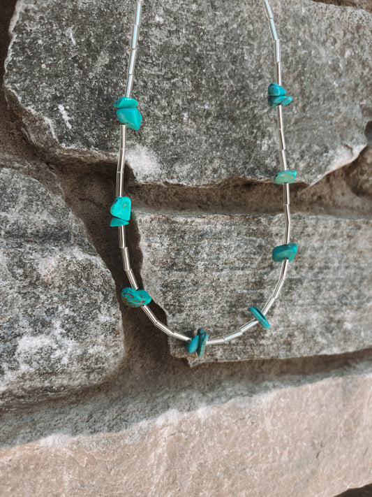 Turquoise Silver Beaded Choker